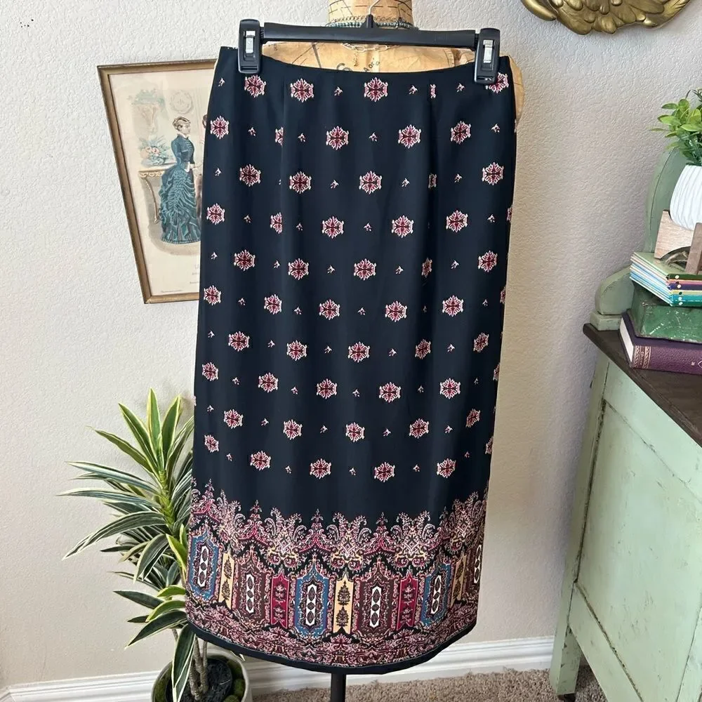 I.N. Studio 90s Y2k Midi Maxi Black Colorful Boho Moroccan Skirt sz Petite M